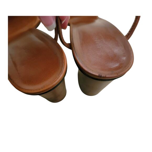 Gucci Vintage Horsebit Web Stripe Brown Leather Sandals Block Heels 9.5 39.5 - Picture 9 of 12